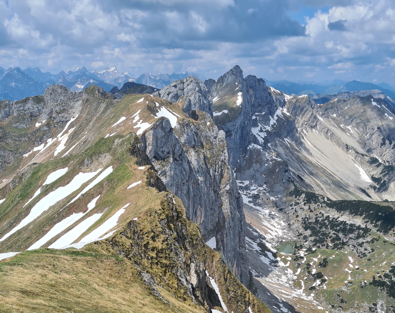 Epic ridge view from the summit of Rofanspitz on the Adlerweg (or Egle's Way) an epic hike through the Austrian Tirol