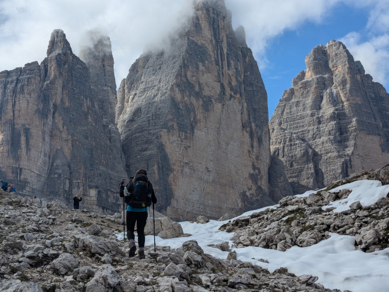 Iconic view of the Tre Cime from stage 11 of the Alta Via 9