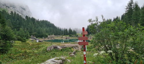 red signpost - typical of the Slovenian Alps